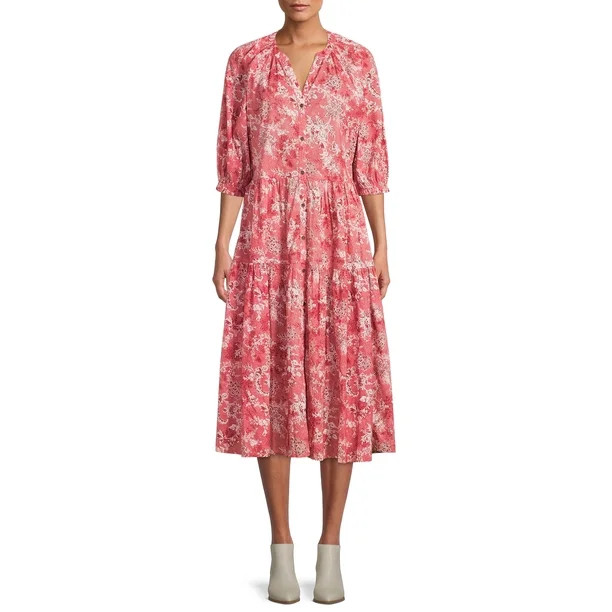 Time and Tru Women's Peasant Dress with Short Sleeves - Walmart.com | Walmart (US)