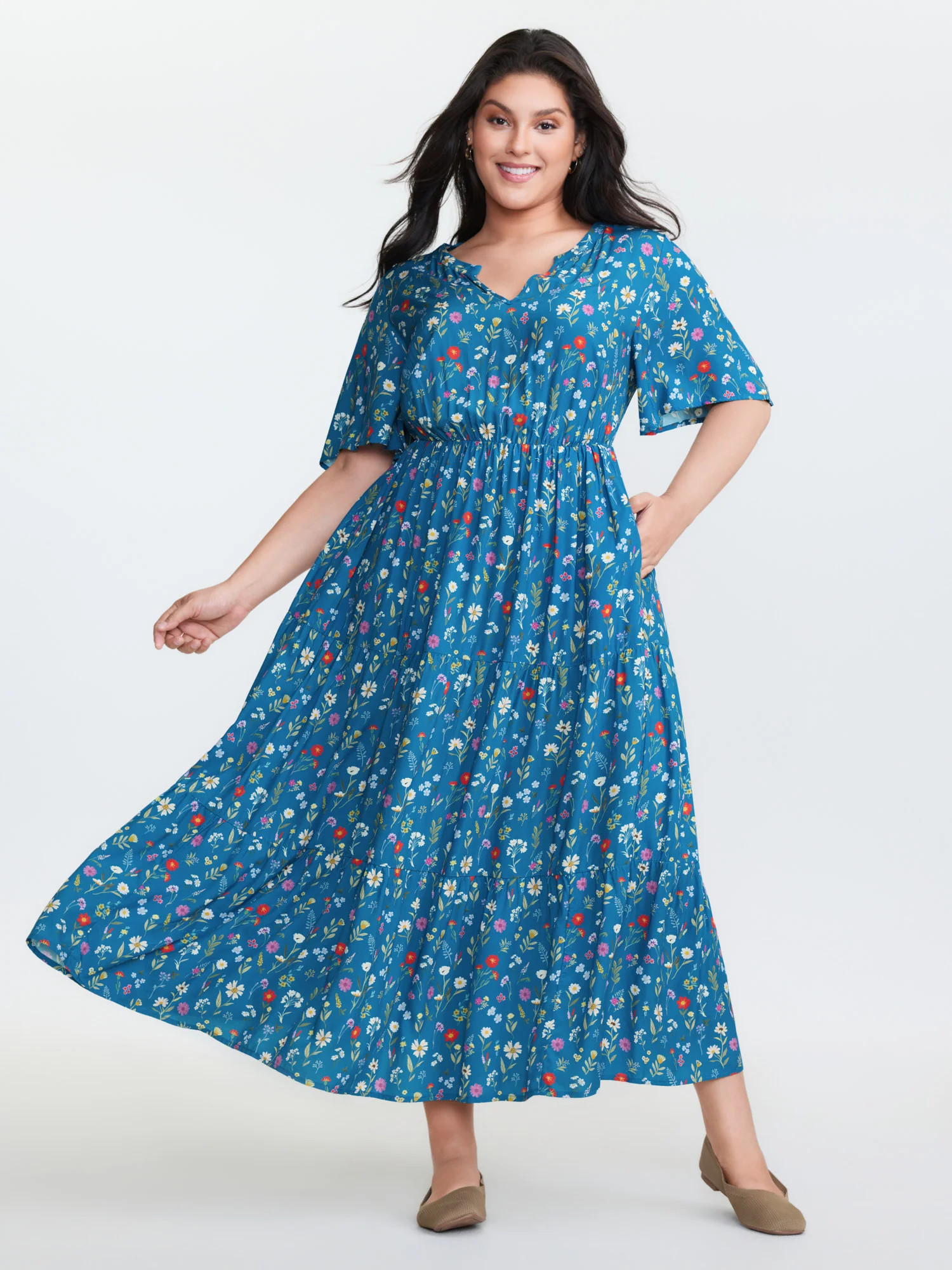 Floral Print Pockets Tiered Maxi Dress | Bloomchic