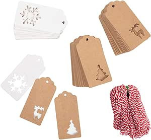 150 PCS Christmas Tags, Kraft Paper Gift Tags Hang Labels With 20M Red and White String, Christma... | Amazon (US)