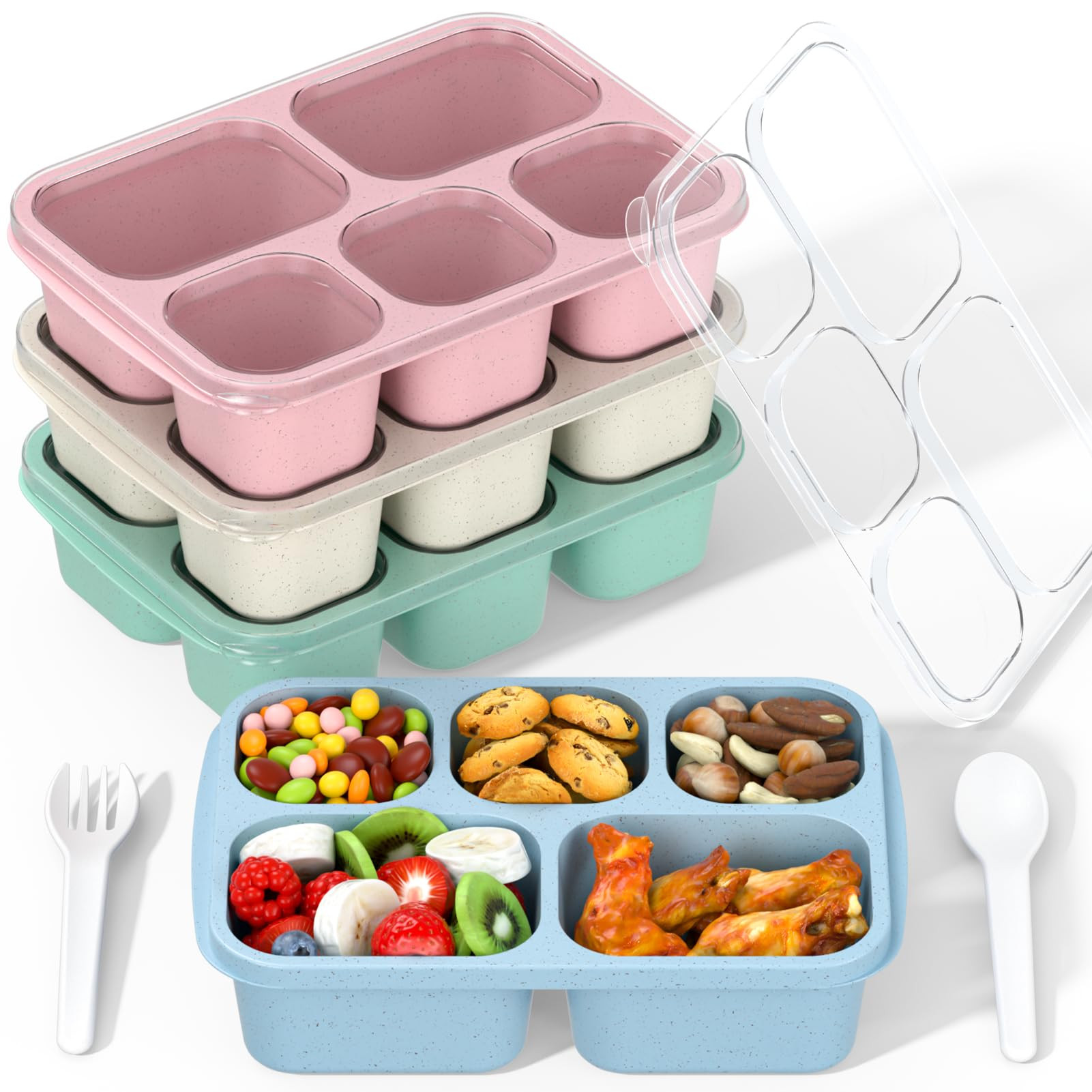 Bento Box Adult Lunch Box - 4 Pack, 5 - Compartment Meal Prep Container for Kids, Reusable Food S... | Amazon (US)