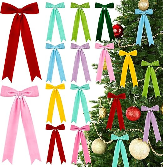 FHzytg 12 Pcs Christmas Velvet Bows, Colorful Ribbon Bows Ornaments Christmas Tree Topper Bow Dec... | Amazon (US)
