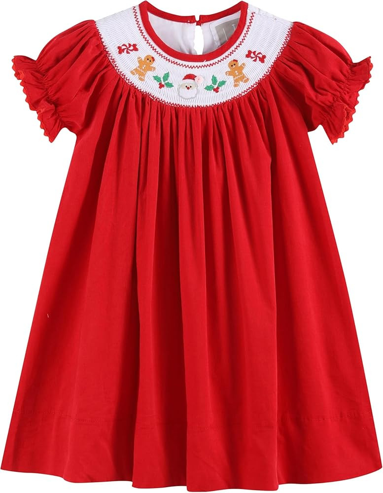 Lil cactus Baby and Girls Christmas Smocked Bishop Dress | Amazon (US)