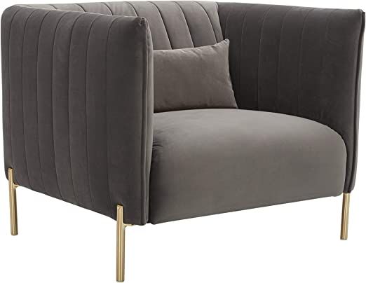 Amazon Brand – Rivet Frederick Mid-Century Channel Tufted Velvet Living Room Chair, 38"W, Grey | Amazon (US)