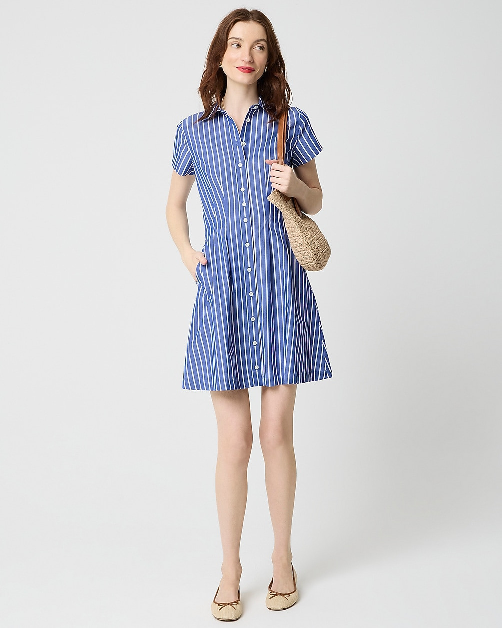 Striped poplin pleated shirt-dress | J.Crew Factory
