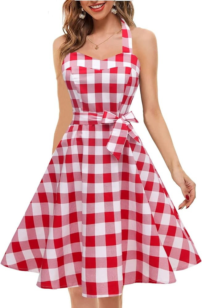 Topdress Women'sVintage Polka Audrey Dress 1950s Halter Retro Cocktail Dress | Amazon (US)