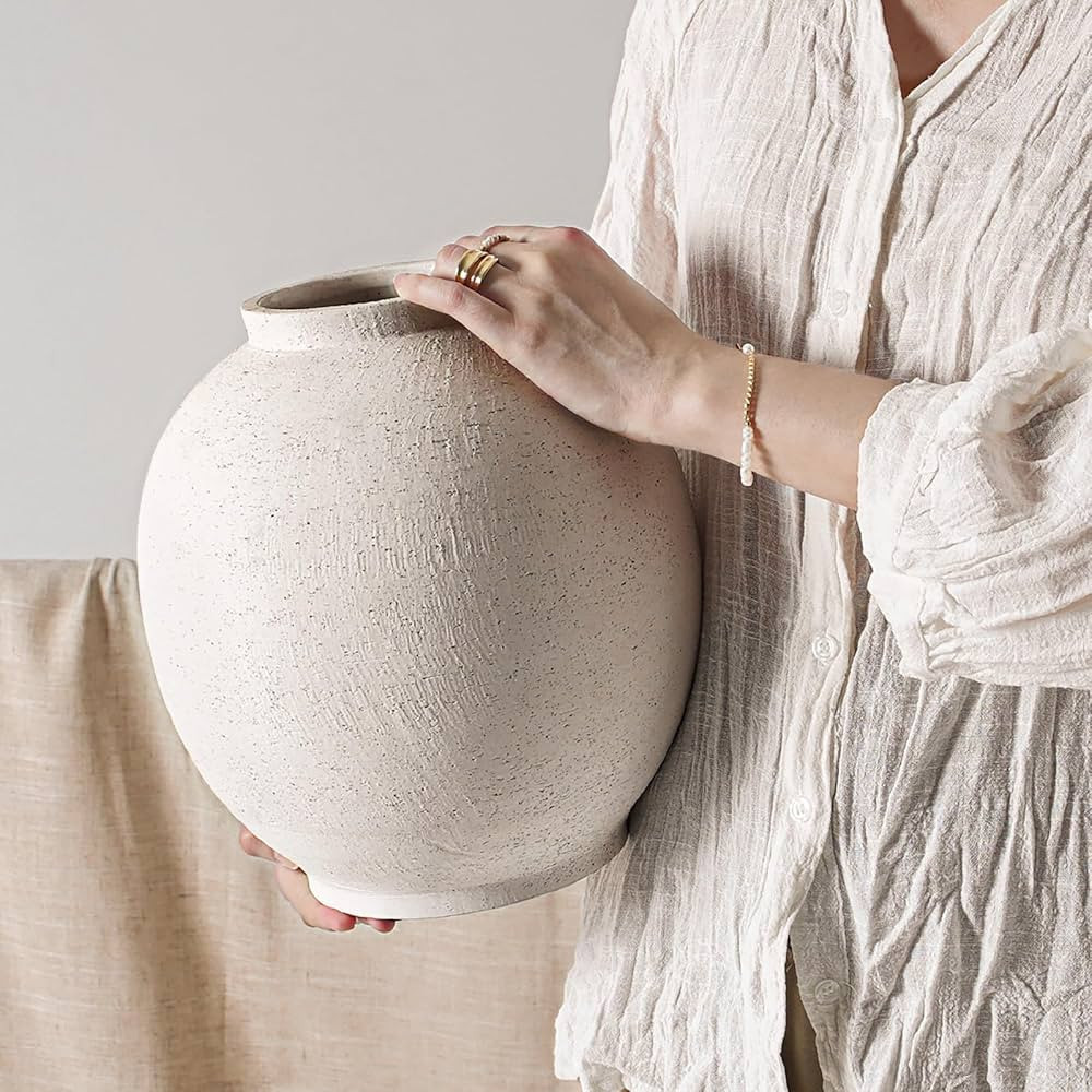 Ceramic Rustic Vase, 10.8 Inch Farmhouse Minimalist Tall Flower Vase for Table, Living Room, Home... | Amazon (US)