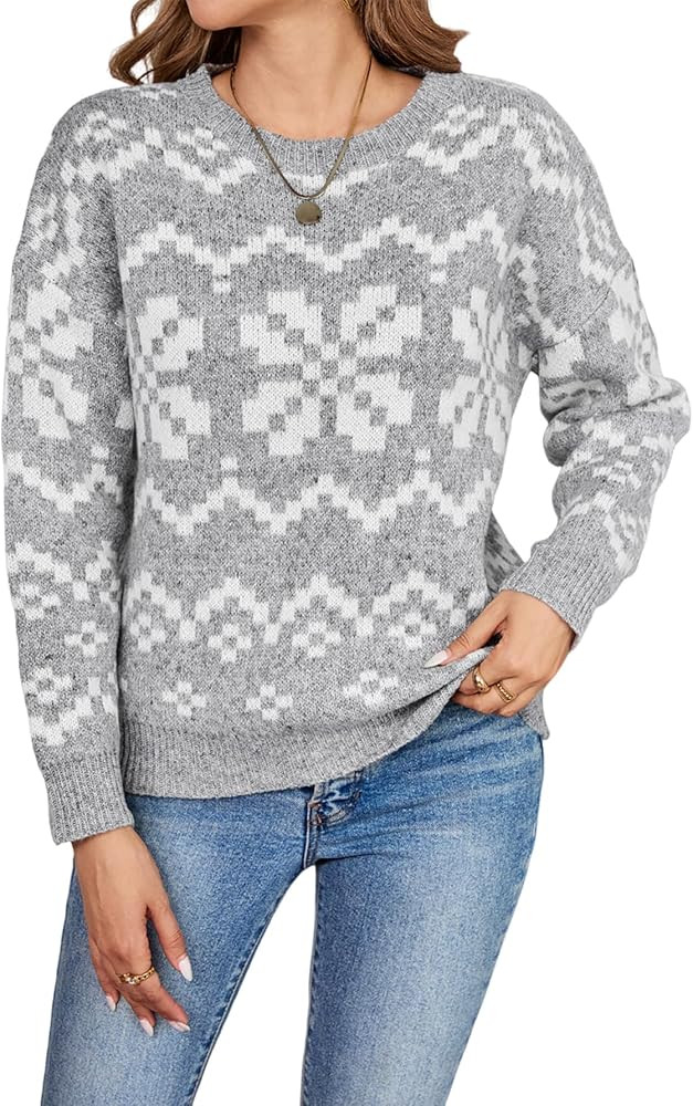 Women's Ugly Christmas Oversized Crew Neck Sweater Snowflake 2025 Winter Trendy Geometric Pullove... | Amazon (US)