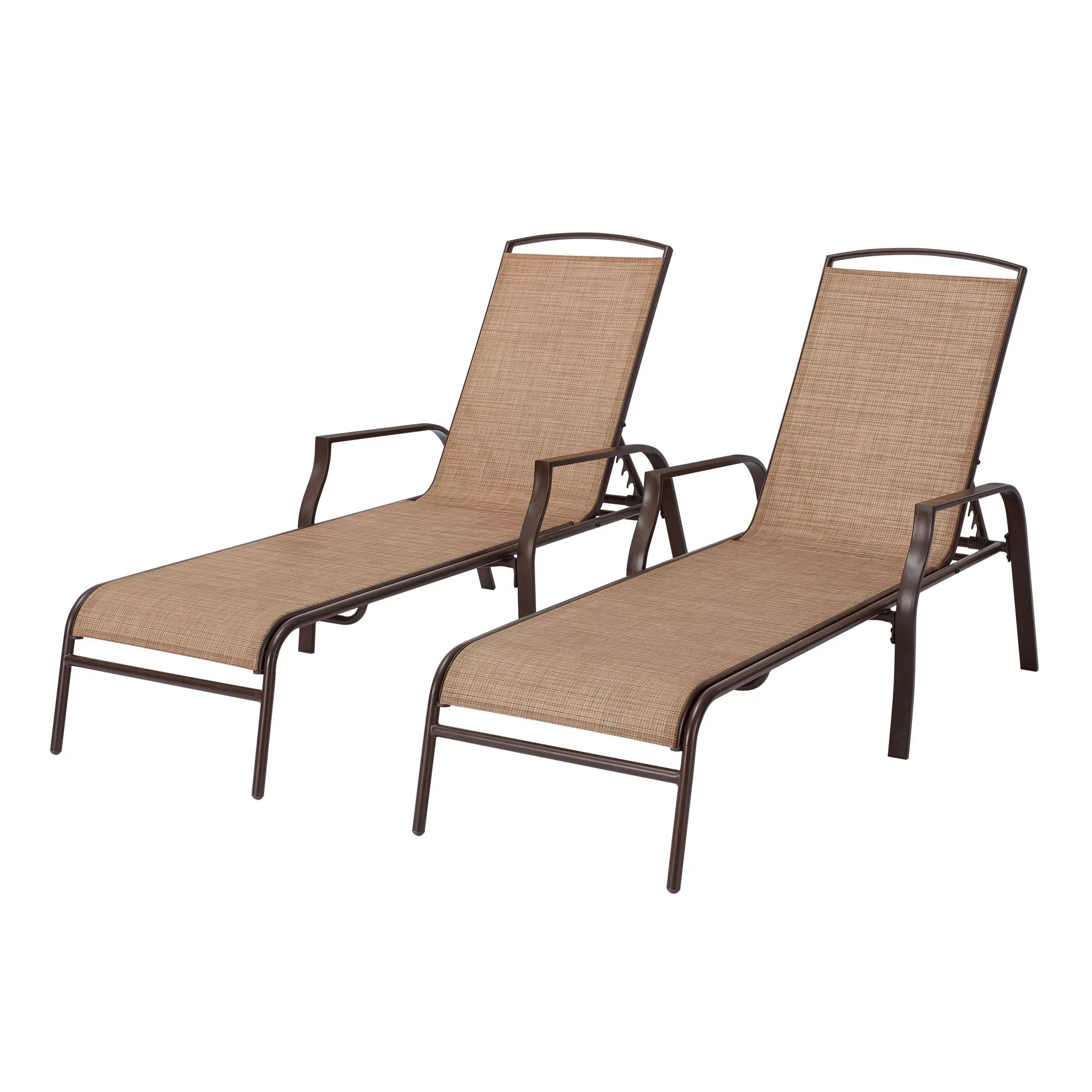 Mainstays Sand Dune Reclining Steel Outdoor Chaise Lounge - Set of 2, Beige/Black | Walmart (US)