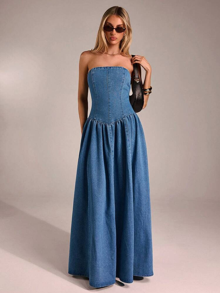 Avantive Spring&Summer Women Romantic/Prom/Formal/Birthday/90s Clothes/Business Casual Woman/Elegant/Western Wear/Going Out/Fashion/Casual/Y2k Clothes/Club/Office /Cocktail/Vintage/Bodycon/Rave Outfits Festival/Funny/Classy/Old Money/Streetwear/Vacation Outfits/Country Concert Outfit/Work Clothes /Modest/Spring Break/Bachelorette Outfits/Concert/Baddie/Basic/Graduation/A Line/Cowgirl/Dark Blue/Open Back/Maxi Denim Dress | SHEIN