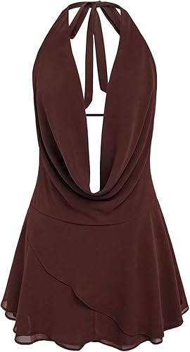 GORGLITTER Women's Halter Backless Dresses Deep V Neck Flowy Chiffon Bow Tie Layered Party Summer... | Amazon (US)