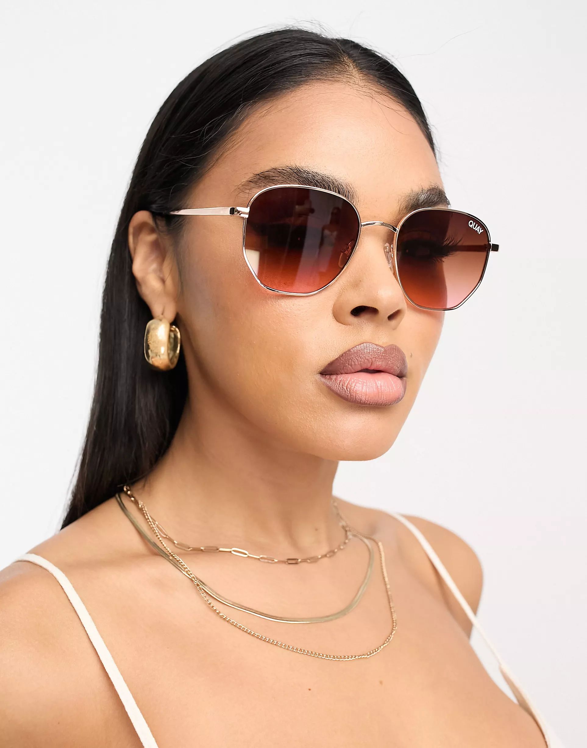 Quay Big Time round sunglasses in gold and pink gradient | ASOS (Global)