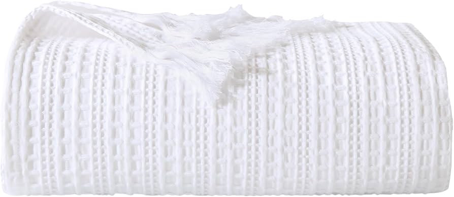 100% Cotton Waffle Blanket with Fringe, Pre-Washed Waffle Weave Blanket for All Season, Lightweig... | Amazon (US)