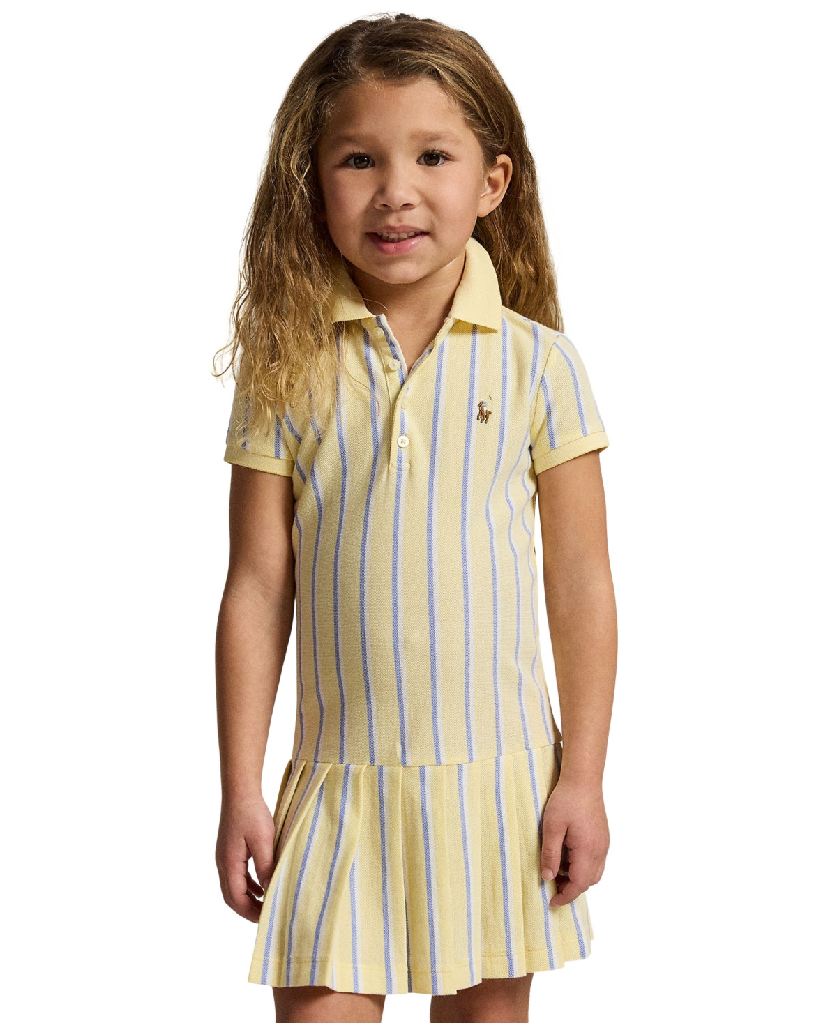 Polo Ralph Lauren Girls' 2-6X Striped Oxford Mesh Polo Collar Dress - Wicket Yellow Multi | Macy's