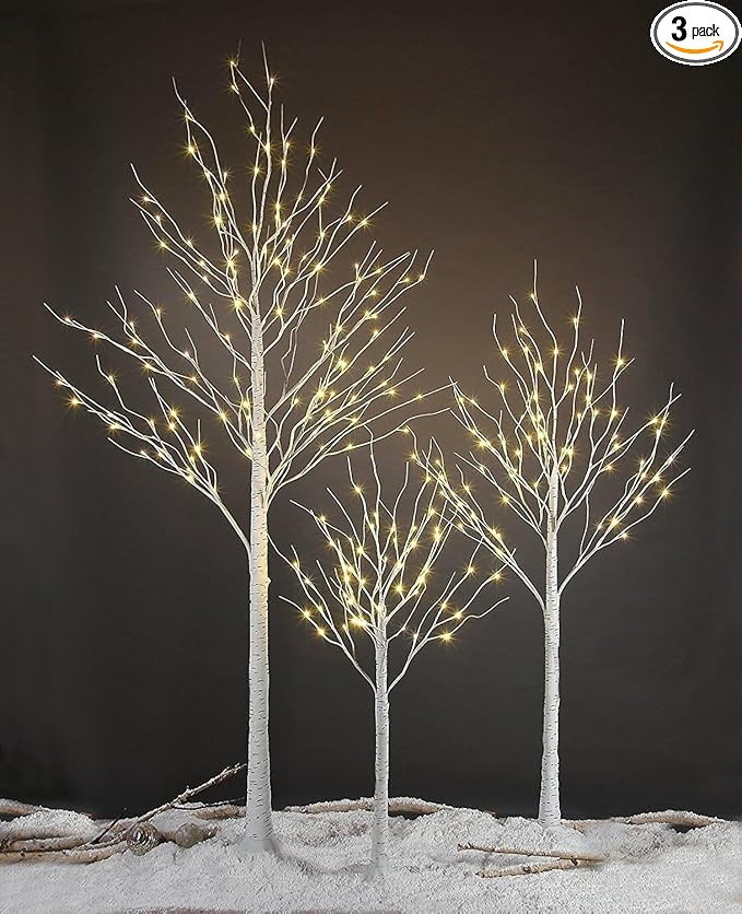 LIGHTSHARE 4 feet 6 feet and 8 Feet Birch Tree,Warm White, for Home,Pack of 3, Festival, Party, a... | Amazon (US)