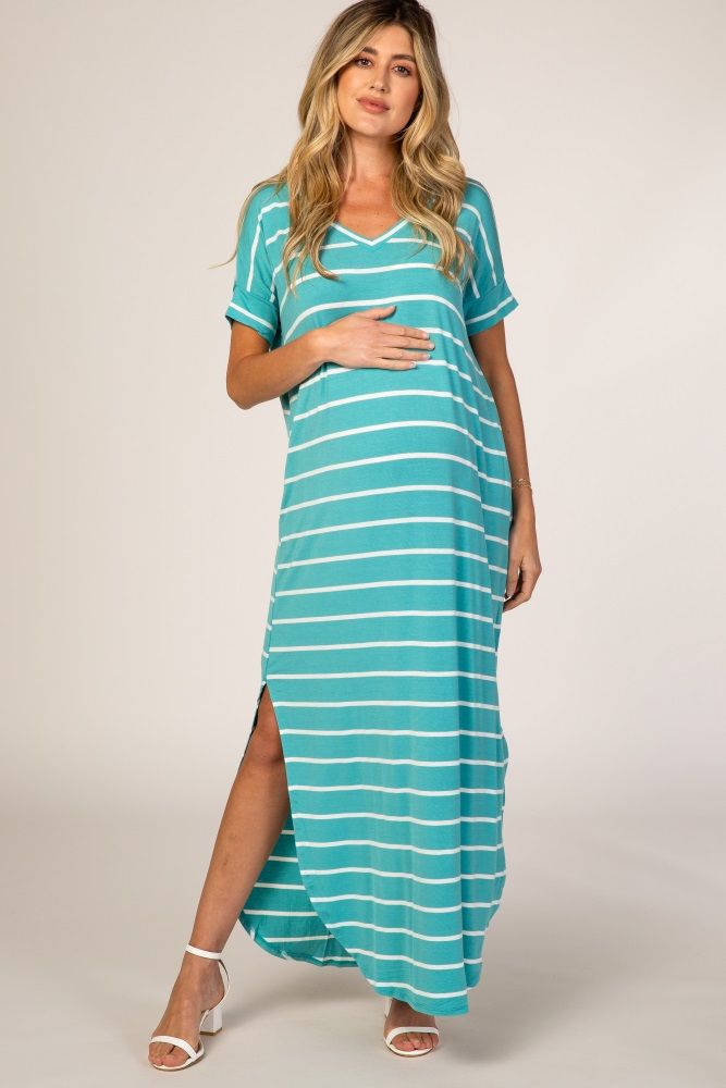 Pink Stripe V-Neck Maternity Maxi Dress | PinkBlush Maternity