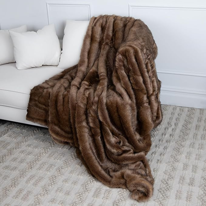 Best Home Fashion Faux Fur Throw Blanket 58" W x 60" L Autumn Sable | Amazon (US)