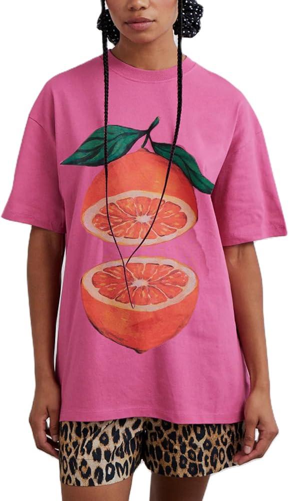 Y2k Womens Oversized Fruit Graphic Print Tees Shirts Vintage Flower Baggy Tshirt Tops Coastal Clo... | Amazon (US)