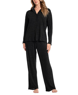 Midnight Bakery Women's Lilith 2-Pc. Ribbed Satin Pajamas Set - Macy's | Macy's