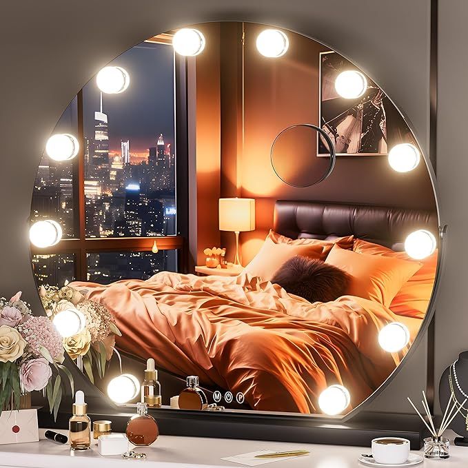 Hasipu Vanity Mirror with Lights, 24" x 22" Hollywood Mirror, Light up Mirror with 12 Dimmable Bu... | Amazon (US)
