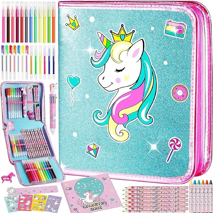 Unicorn Washable Markers Set with Glitter Pencil Case, Art Supplies for Kids Ages 4 5 6 7 8 9 10 ... | Amazon (US)