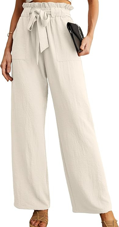 IWOLLENCE Women's Wide Leg Pants with Pockets High Waist Adjustable Knot Loose Casual Trousers Bu... | Amazon (US)