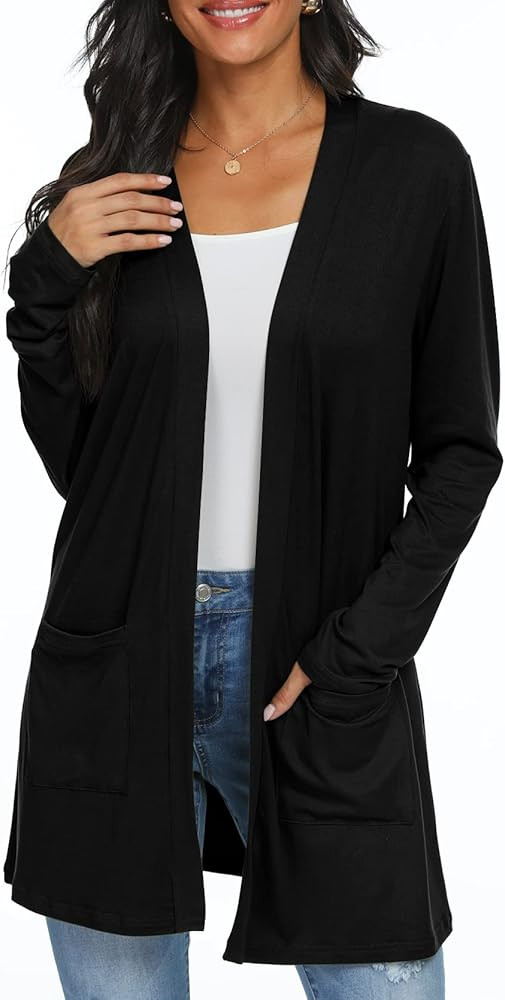 Womens Casual Lightweight with Pocketes Long Sleeve Open Front Cardigan | Amazon (US)