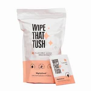 MightyGood. Wipe That Tush On-The-Go Flushable Wet Wipes - 1 Pack, 30 Wipes - Individually Wrappe... | Amazon (US)