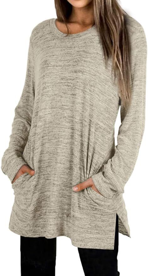 Womens Casual Sweatshirts Long Sleeve Shirts Oversized With Pocket Tunic Tops S-2XL | Amazon (US)