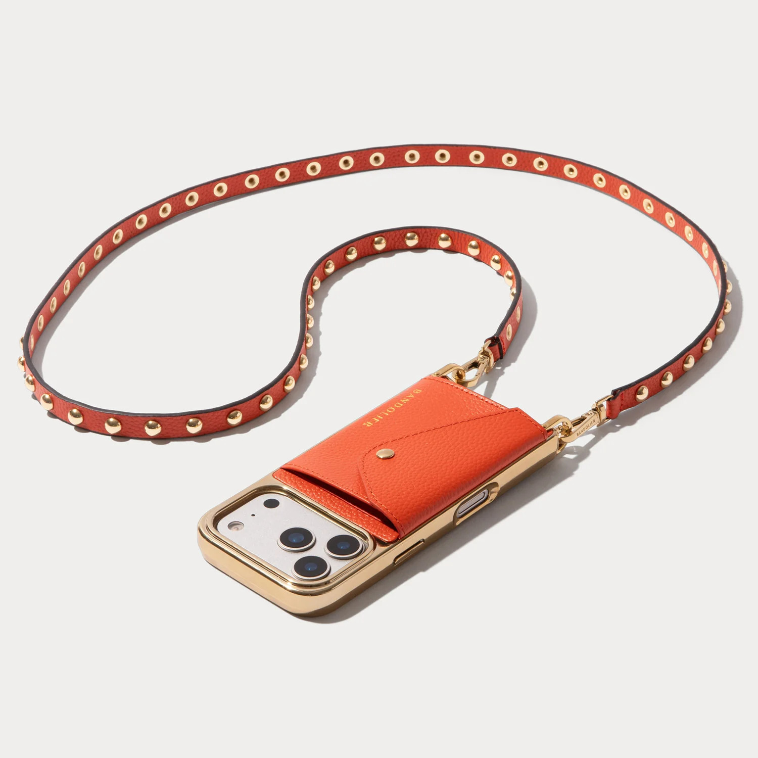 Annie Chrome Pebble Leather Crossbody Bandolier - Orange/Gold | Bandolier
