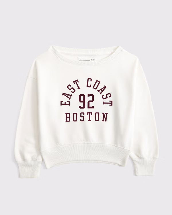 girls off-the-shoulder graphic crew sweatshirt | girls | Abercrombie.com | Abercrombie & Fitch (US)