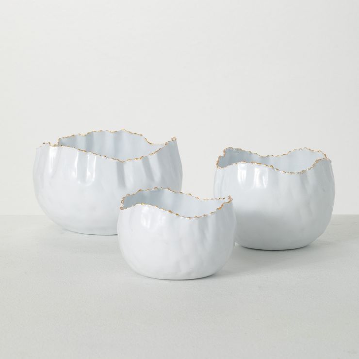 Sullivans Scalloped Organic Edge Metal Bowls Set of 3, 3"H, 3.25"H & 2.5"H White | Target