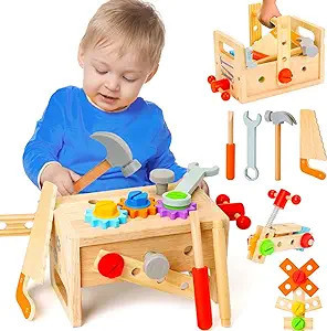 Wooden Tool Set for Kids 2 3 4 5 Year Old, 29Pcs Educational STEM Toys Toddler Montessori Toys fo... | Amazon (US)