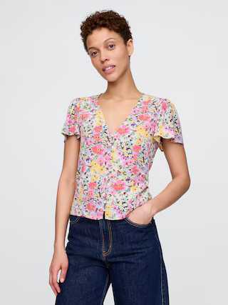 Crepe Flutter-Sleeve Top | Gap (US)