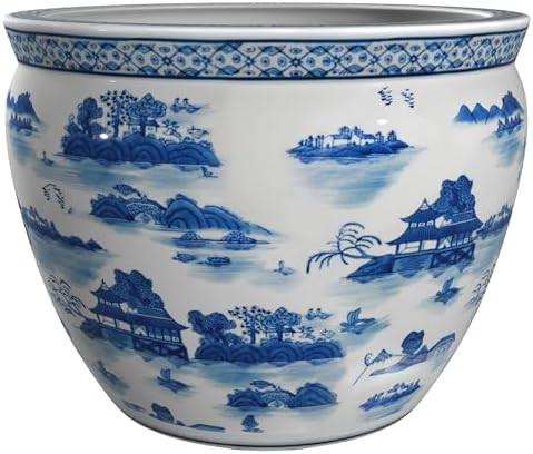 Red Lantern 12" Landscape Blue & White Porcelain Fishbowl Planter or Cachepot for Indoor/Outdoor ... | Amazon (US)