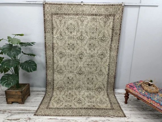 turkish rug, large area rug, vintage rug, green rug, floral rug, oushak rug, bohemian rug, handma... | Etsy (US)