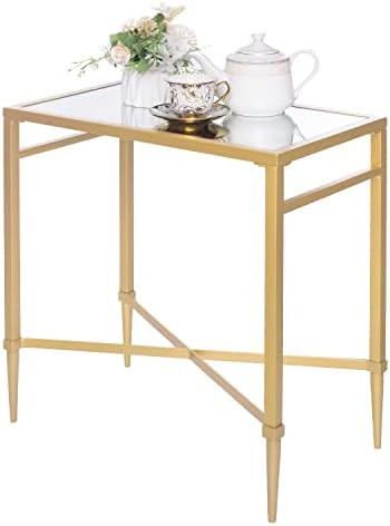 GIFTTROVE Modern Gold End Table, Side Table with Mirrored Top, 22" L x 12.4" W x 24" D, Metal Rectan | Amazon (US)