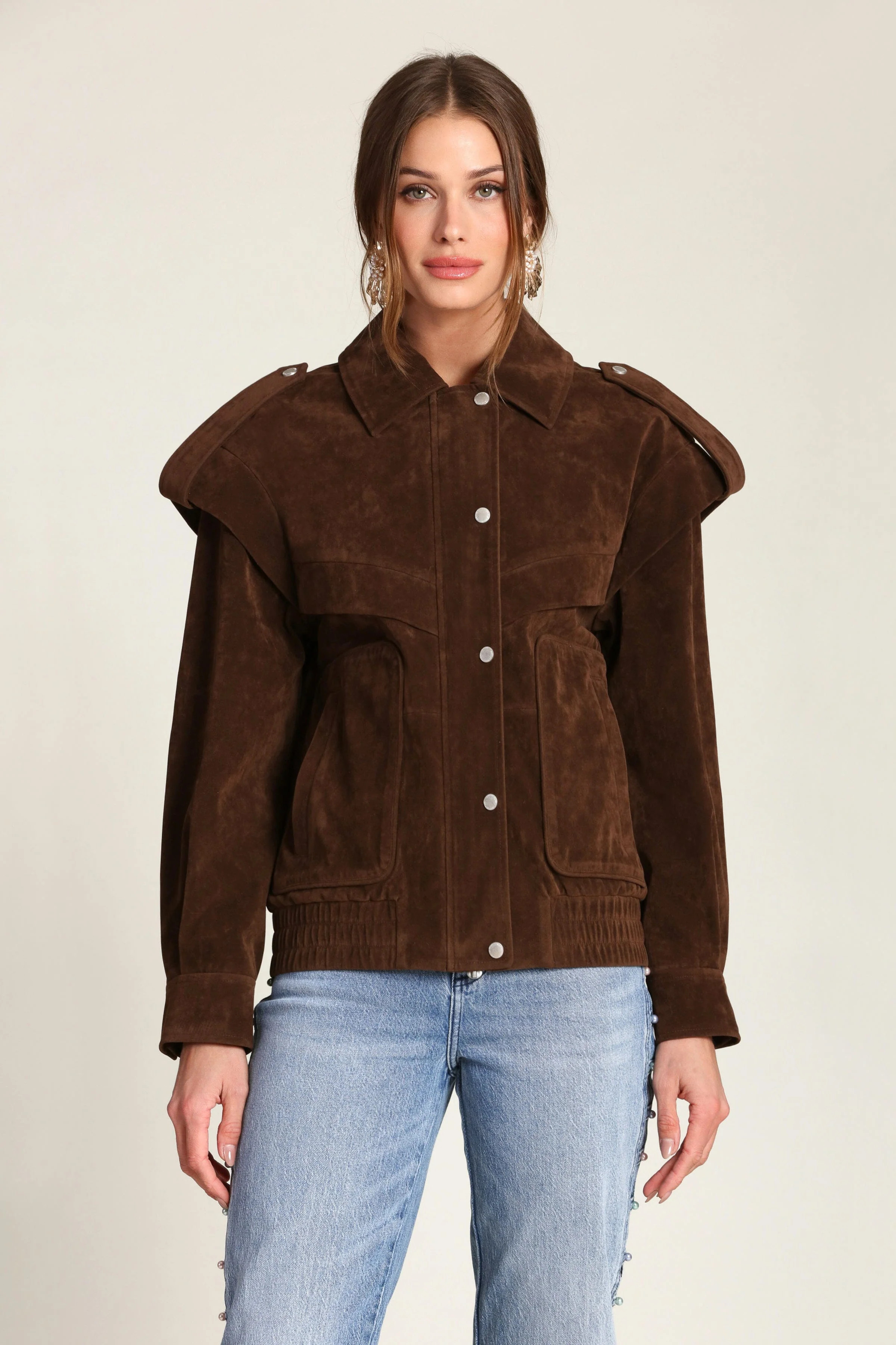 Faux Suede Layered Bomber Jacket | Avec Les Filles