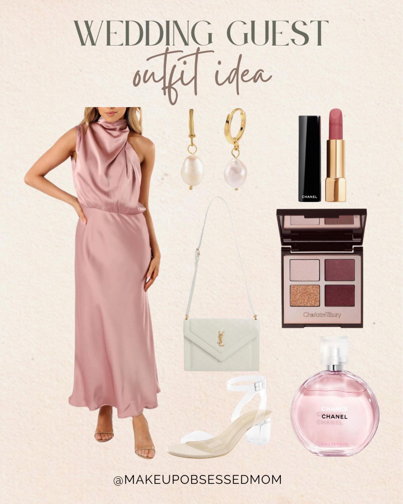 Grab this elegant long pink satin dress paired with these classy heels, a white handbag, and more! Perfect to wear as a wedding guest! #midlifestyle #outfitinspo #petitefashion #formalwear

#LTKU #LTKSeasonal #LTKstyletip