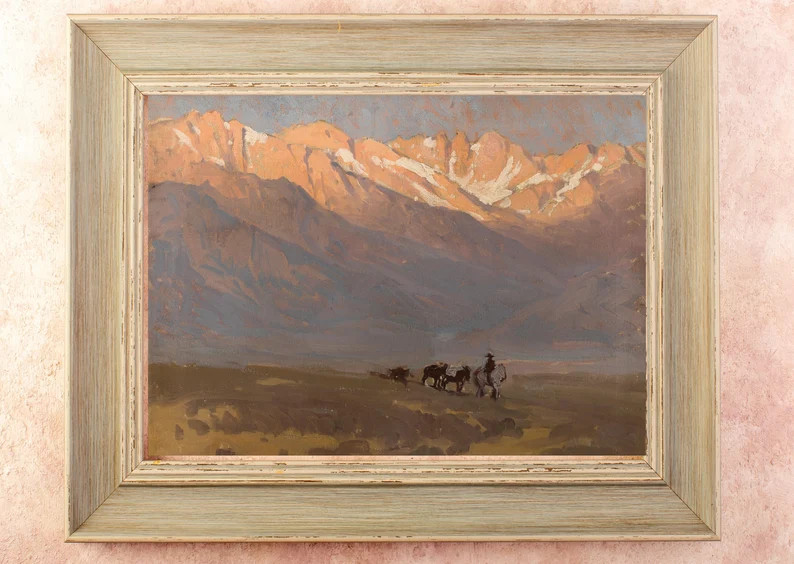 ART PRINT | Vintage Western Oil Painting | Wild West Wall Art Print | High Sierras Home Decor | R... | Etsy (Global)