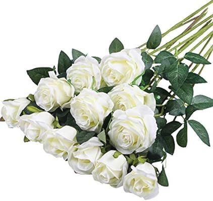 Hawesome 12PCS Artificial Silk Flowers Realistic Roses Bouquet Long Stem for Home Wedding Decorat... | Amazon (US)