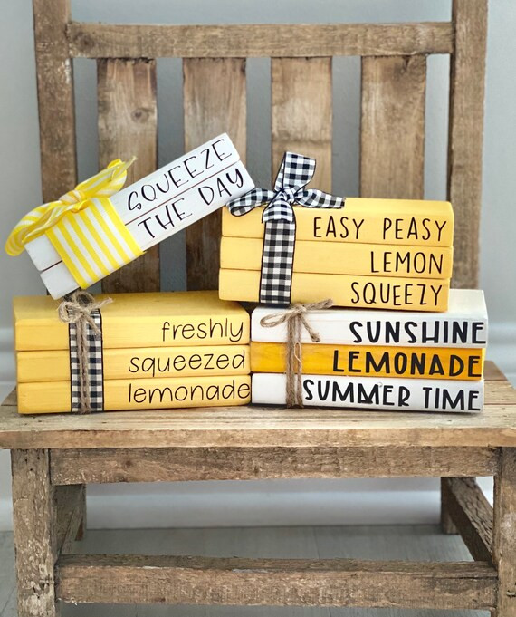 Lemon Decor//tiered Tray Decor//mini Wooden Farmhouse Book | Etsy | Etsy (US)