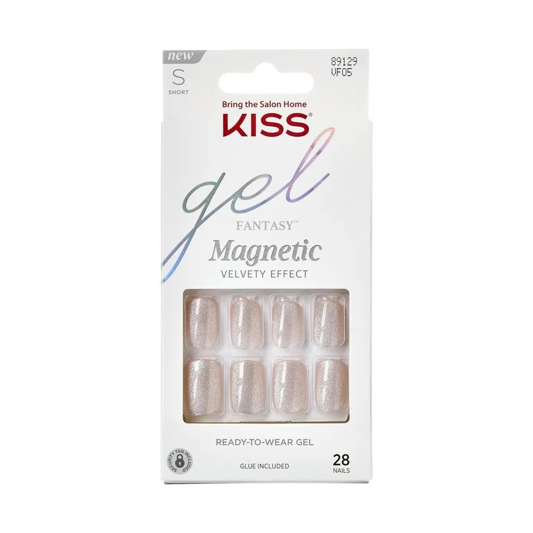 KISS Gel Fantasy Magnetic Short Square Gel Nails, Glossy Light White, 28 Count | Walmart (US)