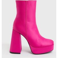 Bright Pink Satin Chunky Block Heel Platform Boots New Look | New Look (UK)