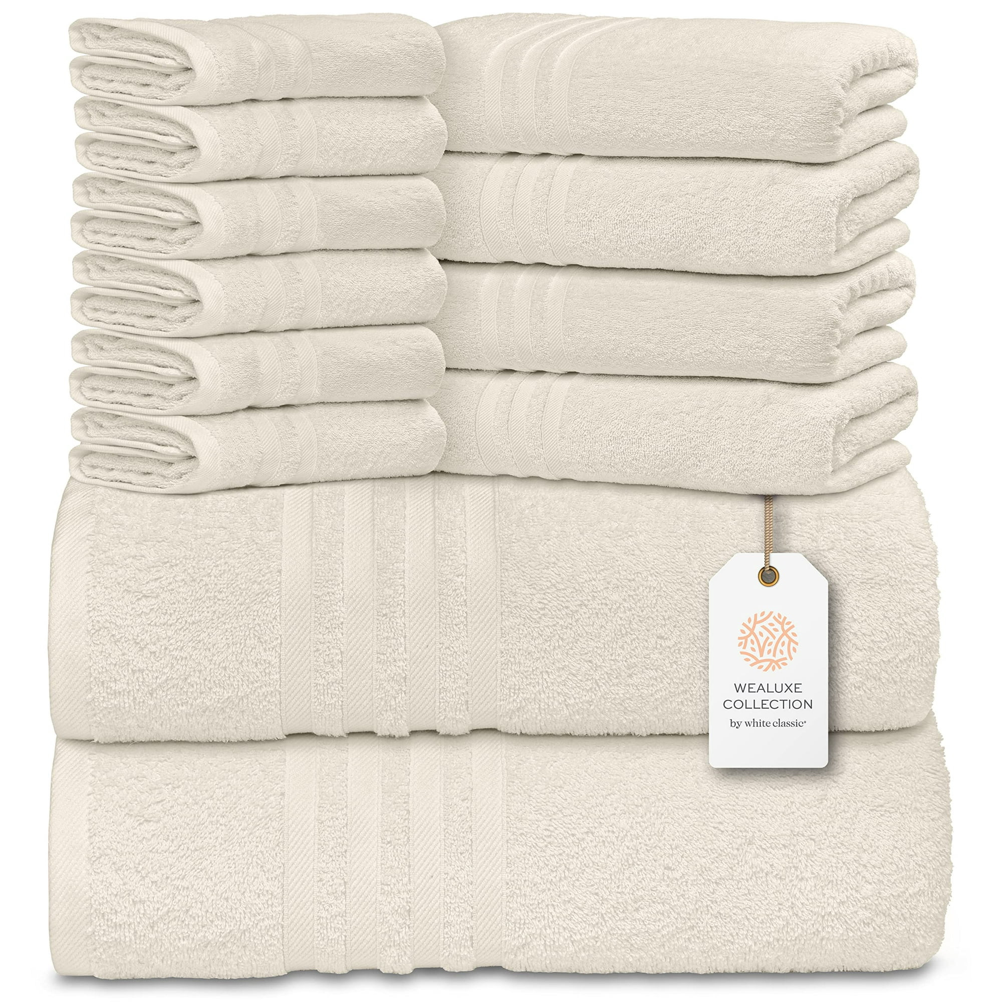White Classic 12 Piece Bath Towel Set for Bathroom - Wealuxe Collection 2 Bath Towels, 4 Hand Tow... | Walmart (US)