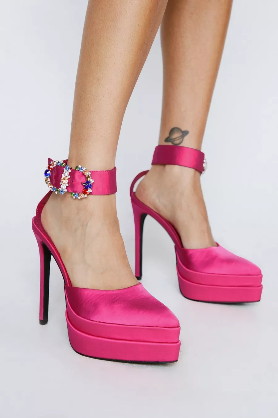 Satin Embellished Platform Point Toe Heel | Boohoo.com (UK & IE)