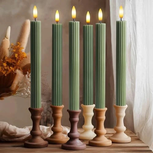 WYZworks 10" Fluted Ribbed LED Loden Green Grooved Pillar Candles, Remote & 24h Timer Memory, On/... | Walmart (US)