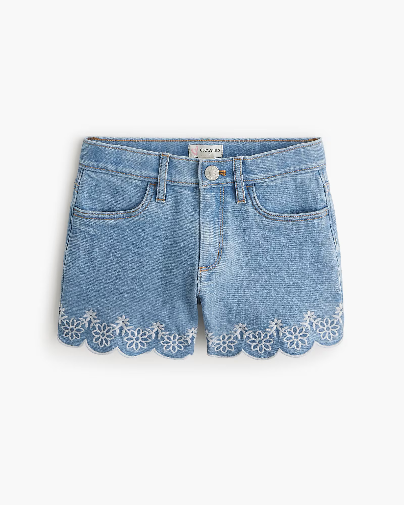Girls' scallop-hem embroidered denim short | J.Crew Factory