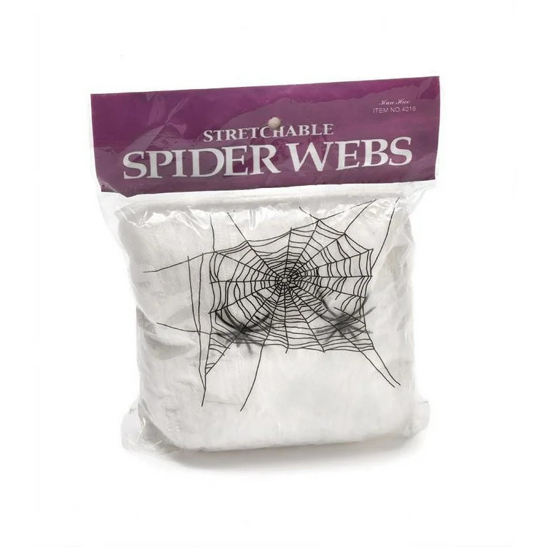 Halloween Decoration Spider Web with 4 Spider White Stretchable Cobwebs - Walmart.com | Walmart (US)