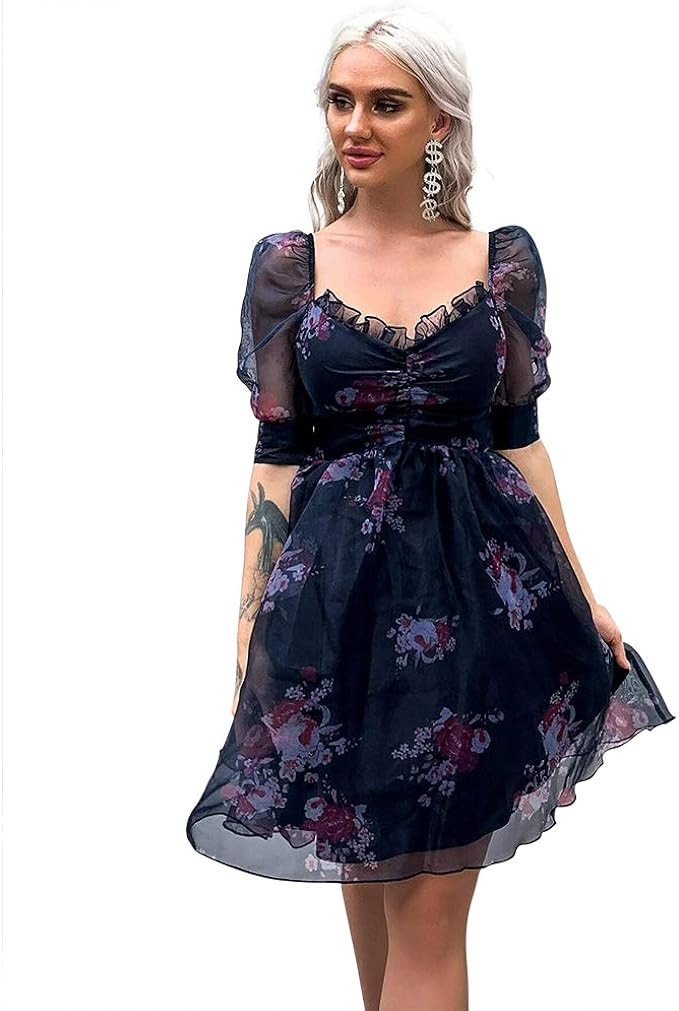 Miss ord Women's Sweetheart Neck Cocktail Dress Butterfly Tulle Mesh Gigot Sleeve Midi Dress | Amazon (US)