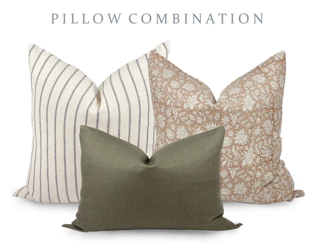 PILLOW COMBO  Warm Neutrals Black Stripe Pillow Rust Floral - Etsy | Etsy (US)